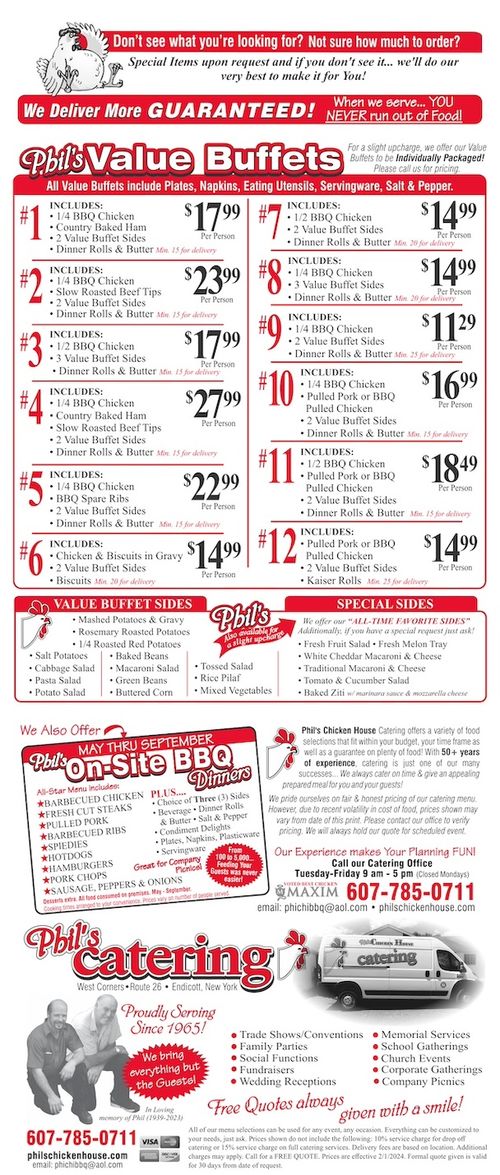 Cater Menu Phil’s Chicken House